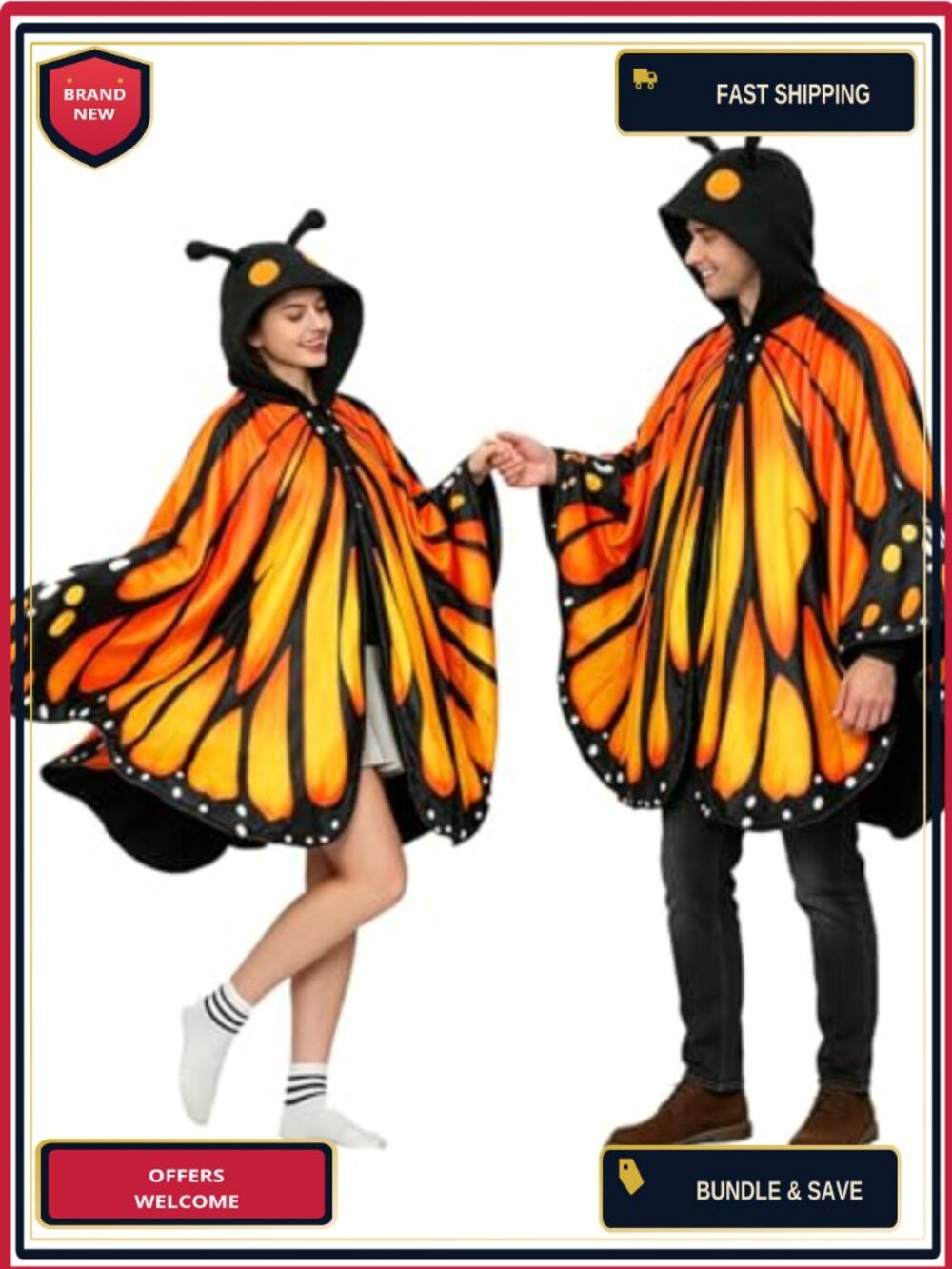 Adult Butterfly Hooded Costume 100% Polyester Cosplay Rave Halloween